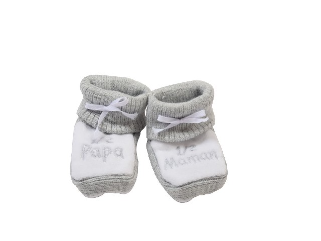 CHAUSSONS TRICOT 1/2 PAPA 1/2 MAMAN GRIS/BRODE GRIS