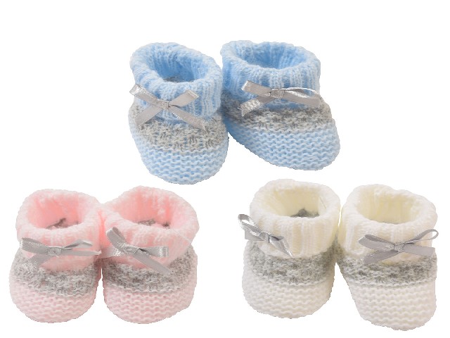 CHAUSSONS TRICOT BICOLORE PETIT NOEUD SATIN